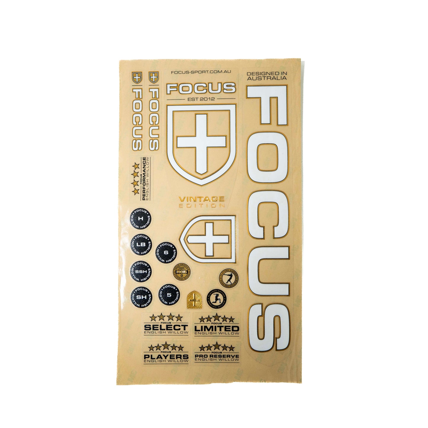 Focus Cricket Bat Sticker Set - Vintage White