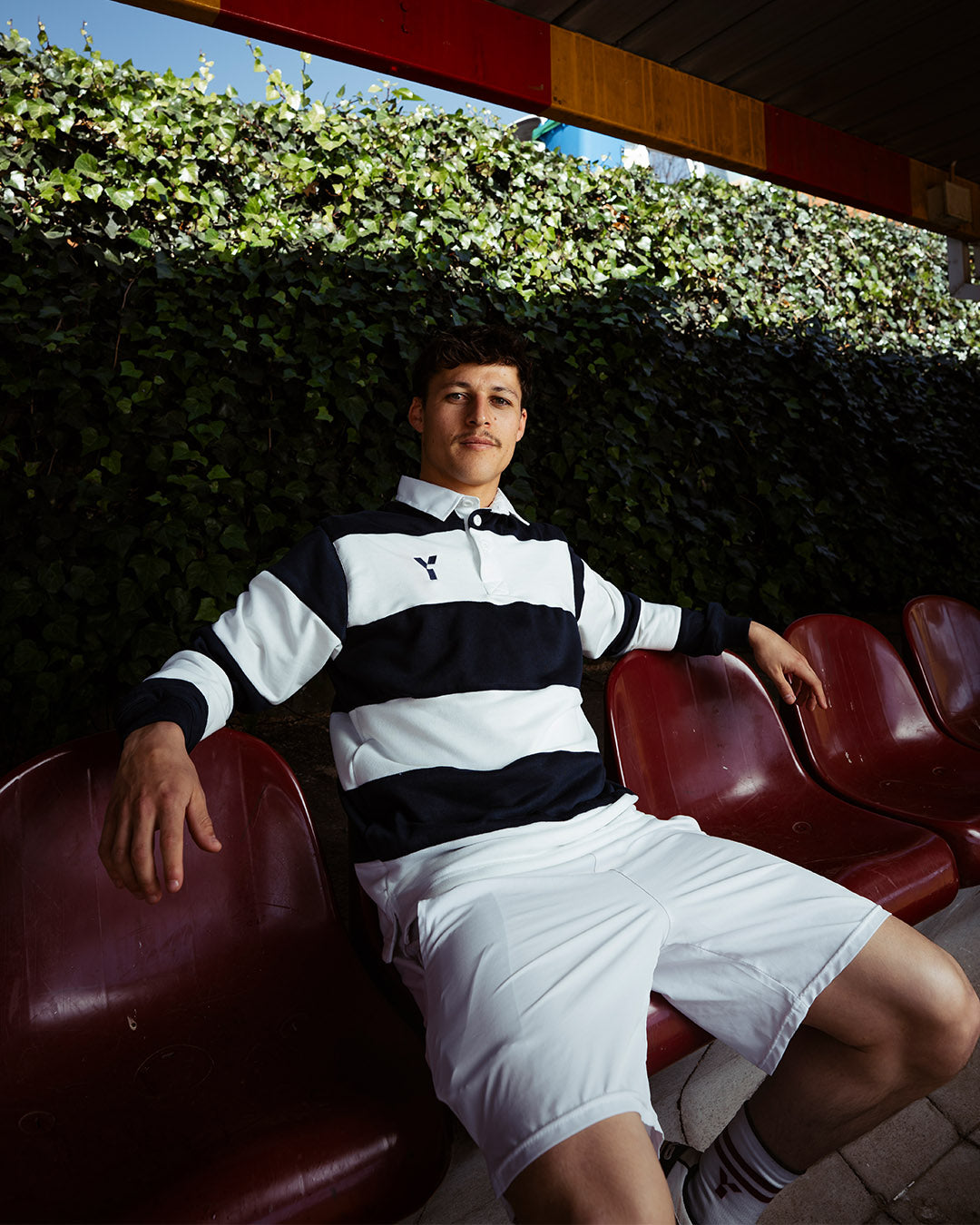 Y1 Striped Retro Cotton Rugby Top Navy/White