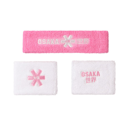 Osaka Sweatband Set - Begonia Pink - White