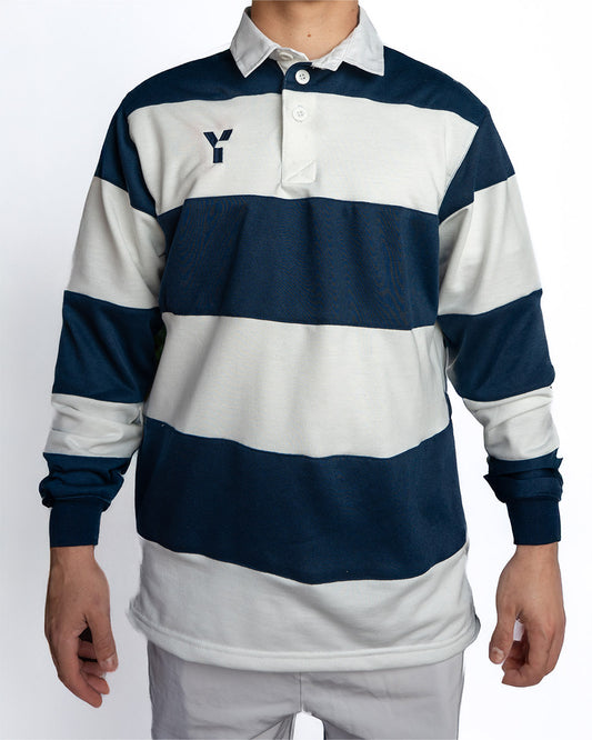 Y1 Striped Retro Cotton Rugby Top Navy/White